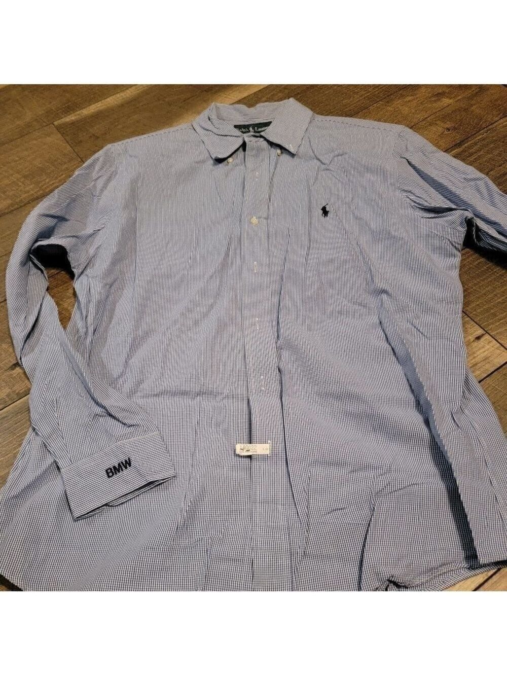 Custom BMW Ralph Lauren Polo Men's Button Down Collar dress Shirt. Size L Blue